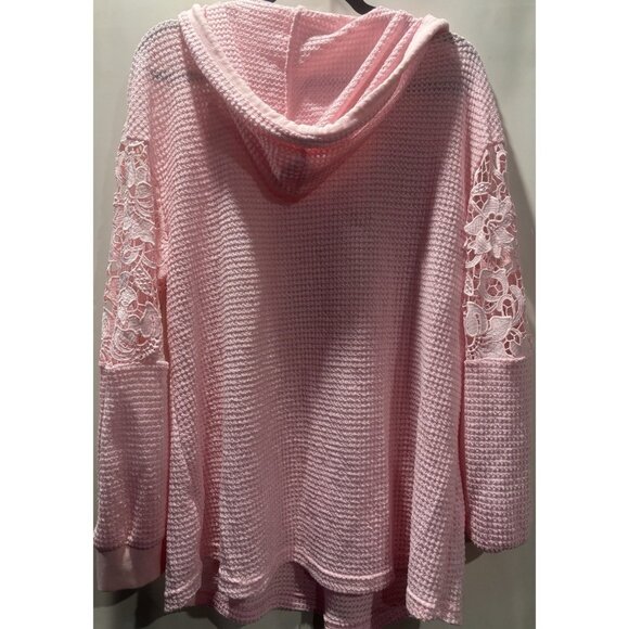 Light Pink Lace Hooded Sweater Plus Size XXL - Picture 4 of 6